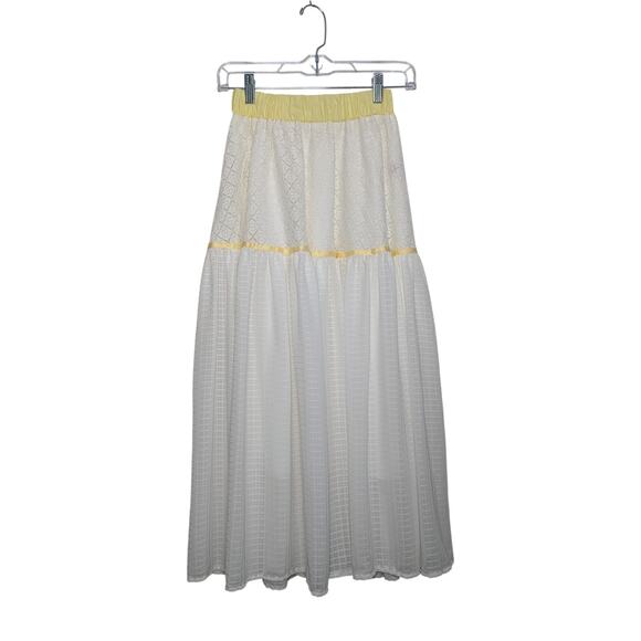 Made In Jiwa White with Yellow Long Ladder Lace Skirt (Handmade) Size XS - Picture 1 of 8